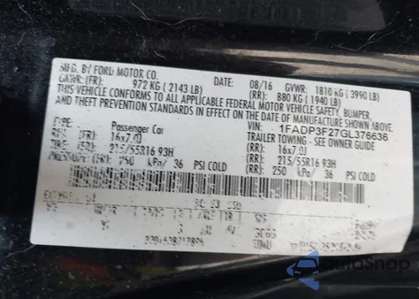 2016 Ford Focus Se from USA, damaged, VIN 1FADP3F27GL376636
